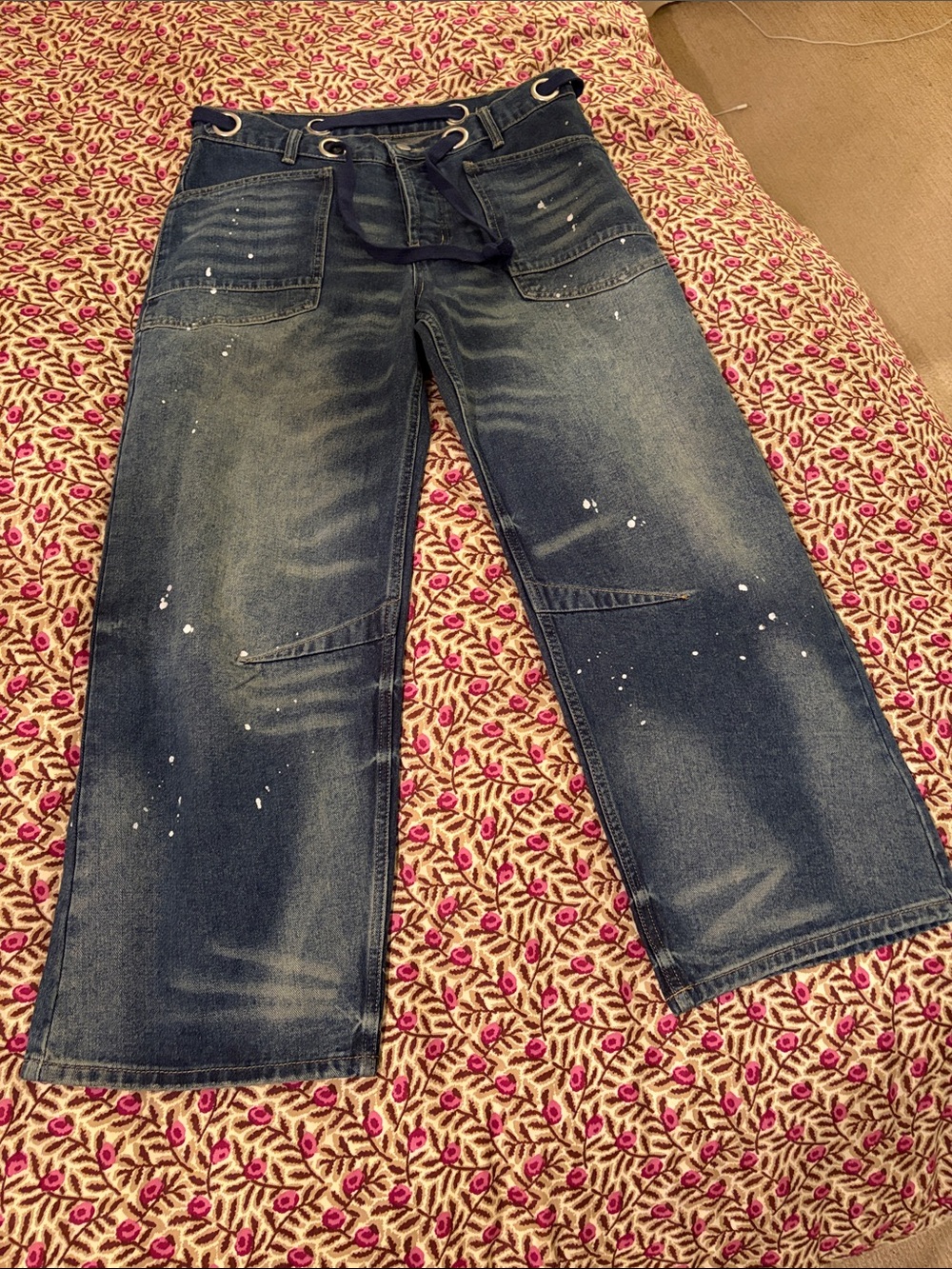 Blue Washed Paint-Splatter Jeans